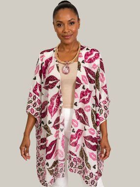 NWT Lip Print Kimono Cover-Up One Size